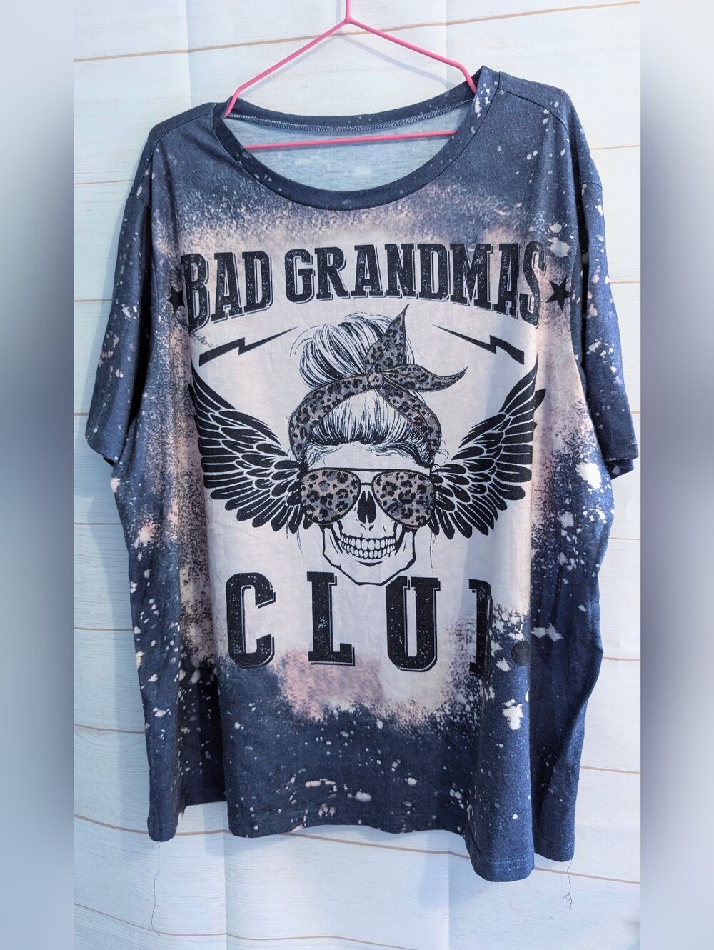 SHEIN Curve Bad Grandmas Club Blue 💙 Bleach-Splatter Graphic Tee 3XL